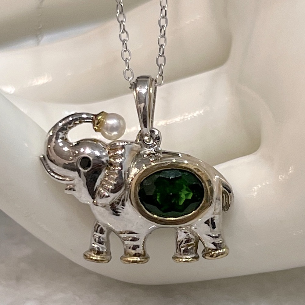 Multigemstone and White Pearl 14K YG Sterling Silver Pendant Necklace